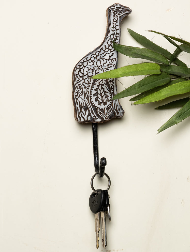 Wooden Engraved Wall Hook - Giraffe Motif - The India Craft House 