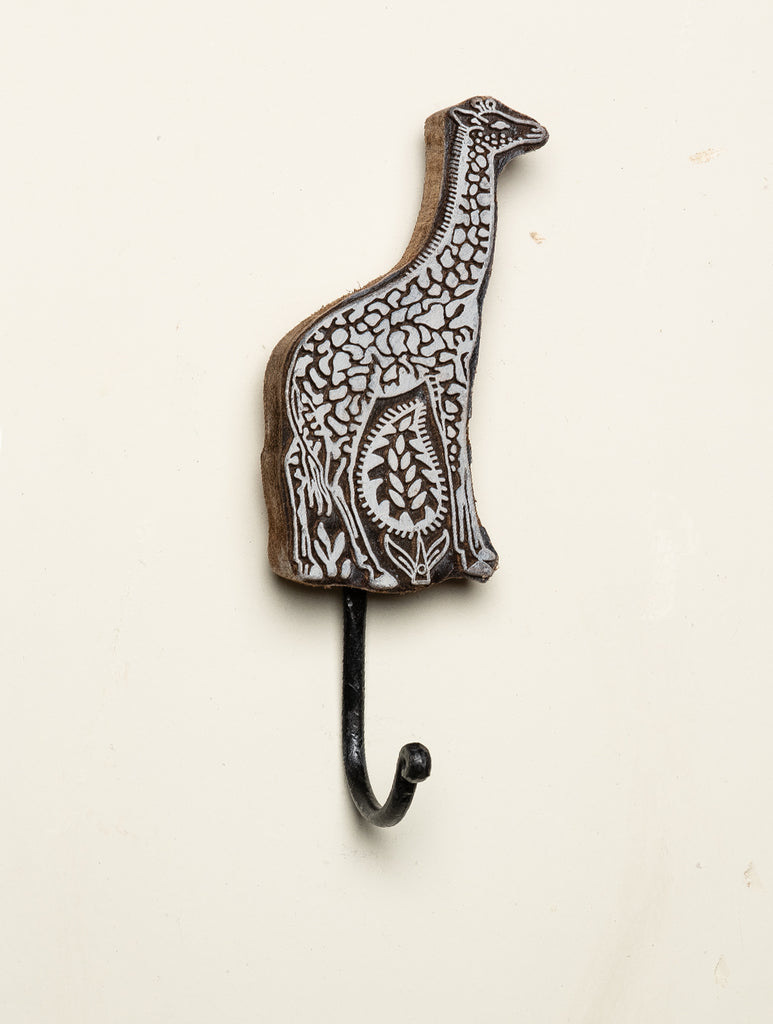 Wooden Engraved Wall Hook - Giraffe Motif - The India Craft House 