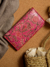 Load image into Gallery viewer, Embossed Leather Wallet (Multi-Compartment) - Pink &amp; Red