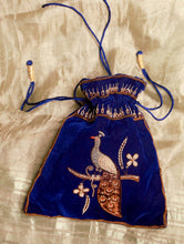 Load image into Gallery viewer, Zardozi and Resham Embroidered Evening Potli Bag - Deep Blue Peacock