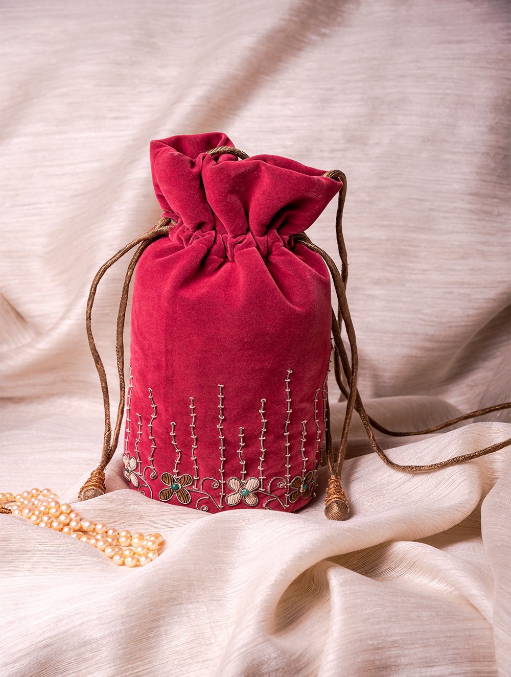 Pearl work potli bag with latkan – Crafty Clutchz - The Handmade Store