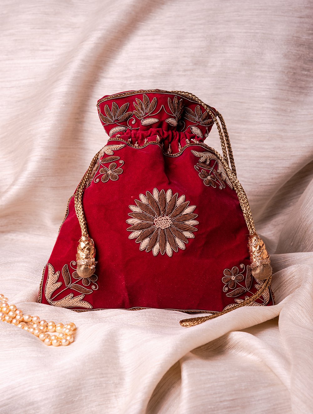 STLYZ Dots Gota Leheriya Bandhej Potli Ethnic Silk Clutch Potli Batwa Pouch  Bag with Embroidery Gift