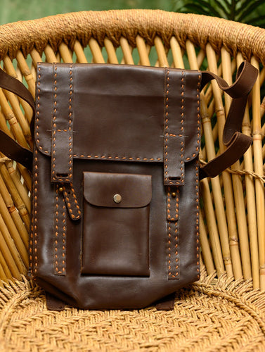 Handcrafted Leather Backpack with Hand Stitch Detail