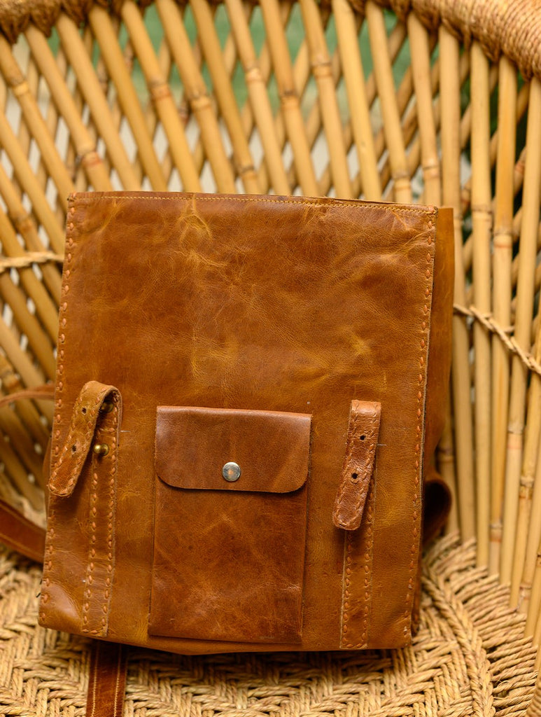 Handcrafted Leather Backpack with Hand Stitch Detail