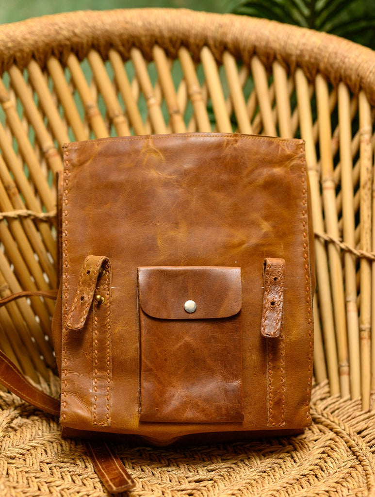 Handcrafted Leather Backpack with Hand Stitch Detail
