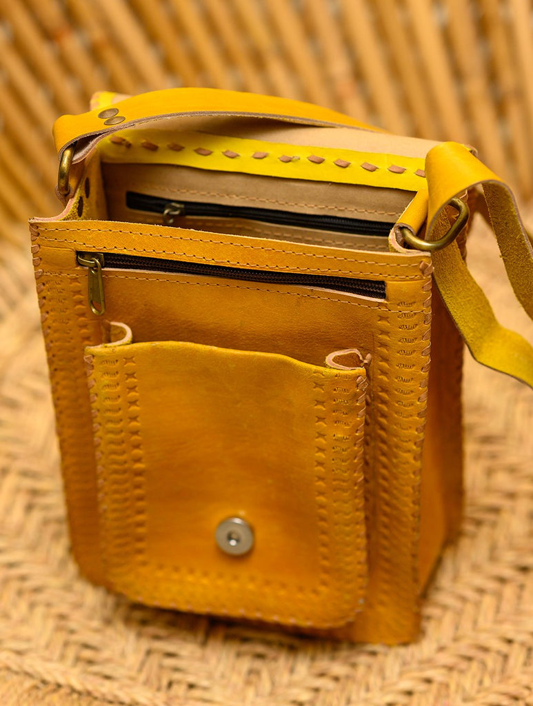 Handcrafted Leather Cross Body Bag With Hand Stitch Detail