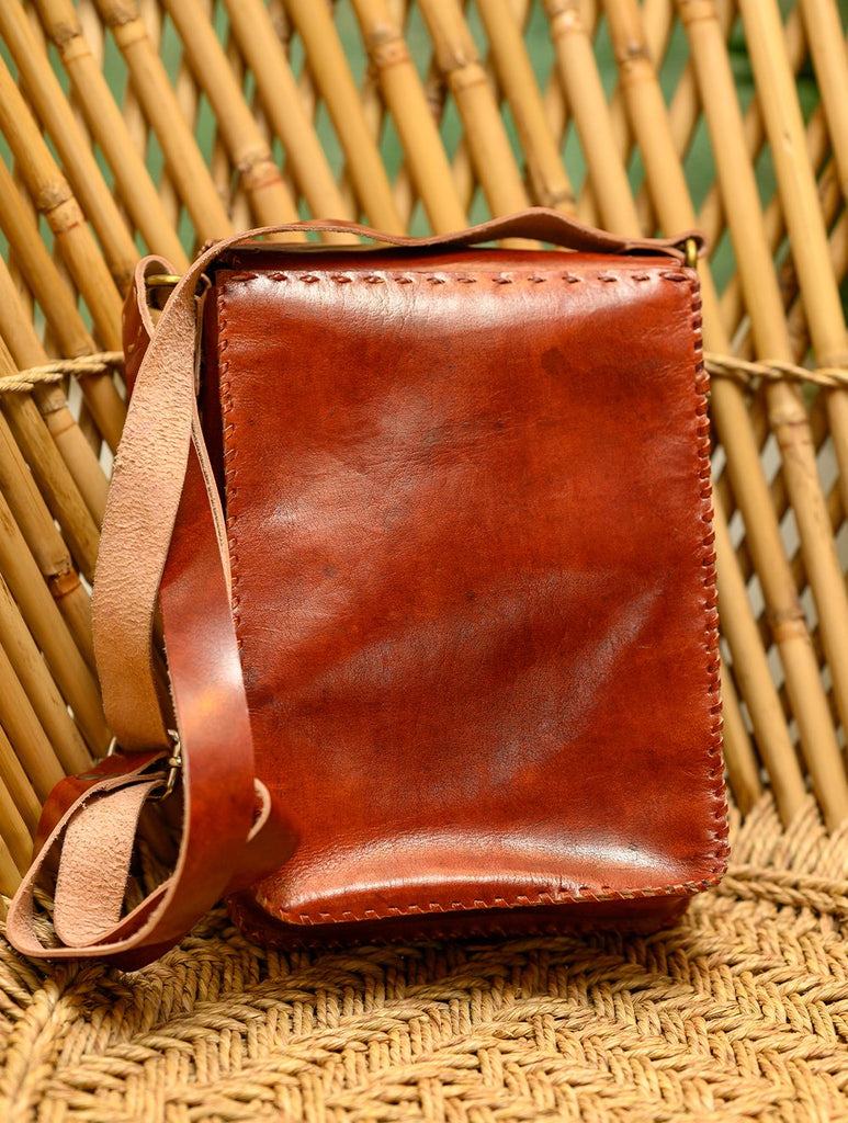 Handcrafted Leather Cross Body Bag With Hand Stitch Detail
