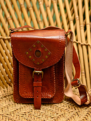 Handcrafted Leather Cross Body Bag With Hand Stitch Detail
