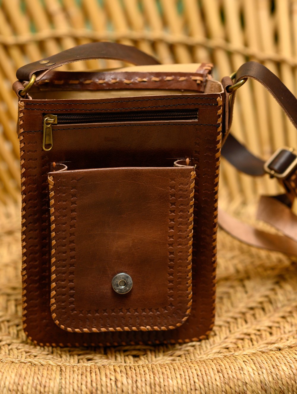 Load image into Gallery viewer, Handcrafted  Leather Cross Body Bag  With Hand Stitch Detail