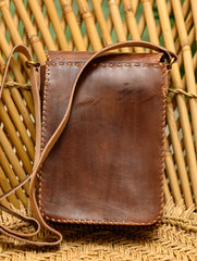 Handcrafted  Leather Cross Body Bag  With Hand Stitch Detail
