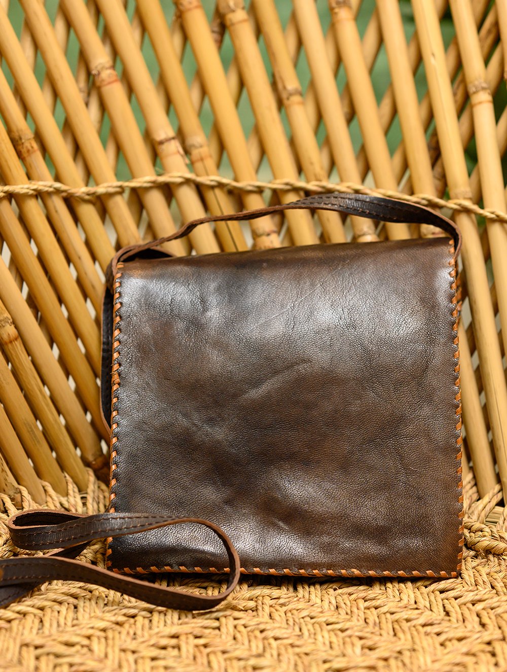 Handcrafted  Leather Cross Body Bag With Hand Stitch Detail