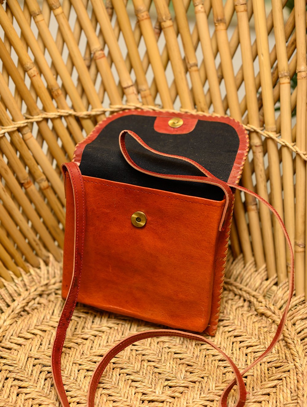 Handcrafted  Leather Cross Body Bag With Hand Stitch Detail