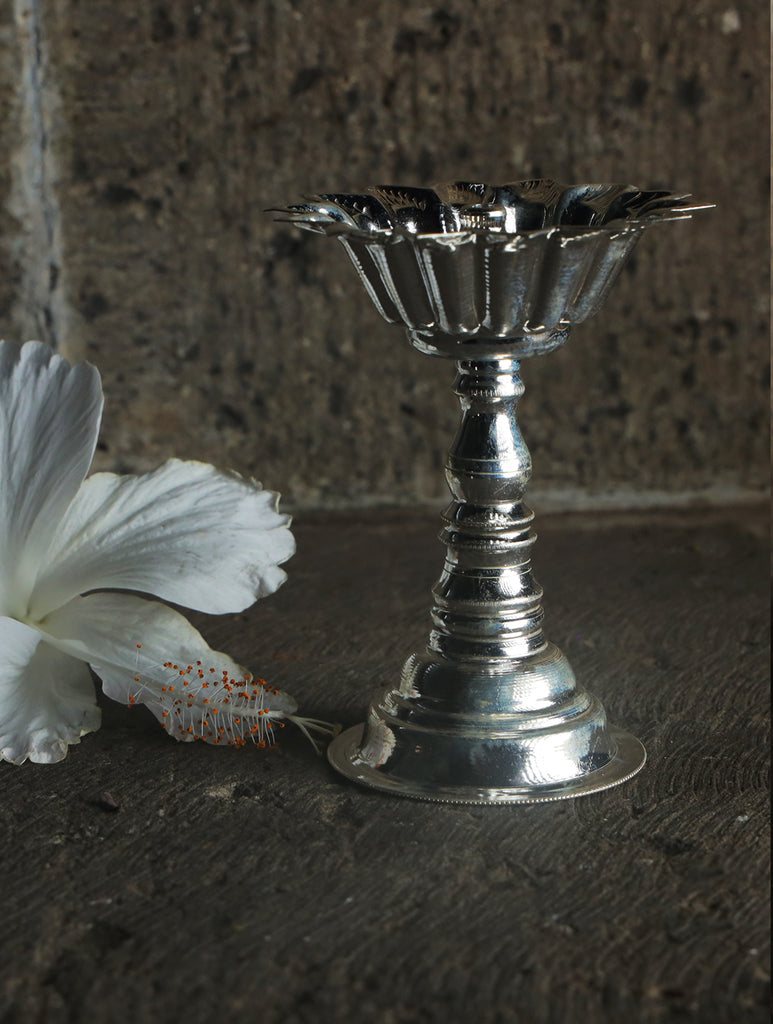 Traditional Pure Silver Diya - Samay (Piece), Height - 4"